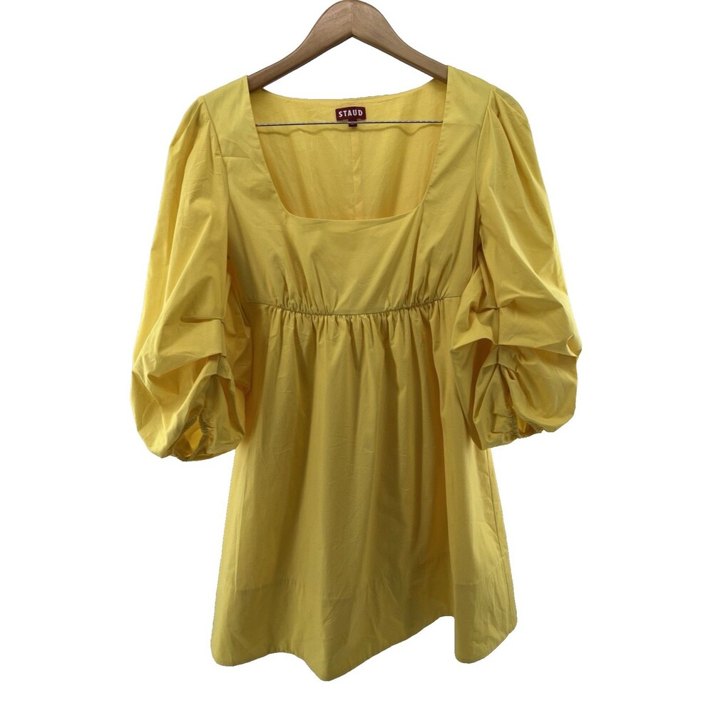 Staud Yellow Mini Dress Puff Sleeve Square Neck Cottagecore Mini Dress Womens M
